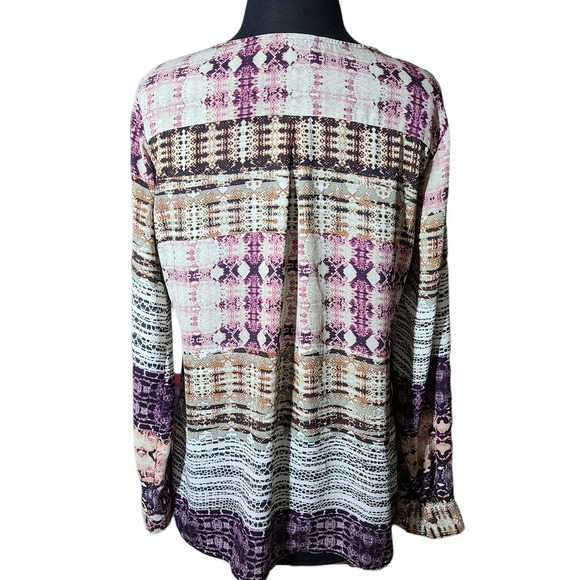 Milano top blouse long sleeve snake print color purple , beige sz M - Picture 5 of 8